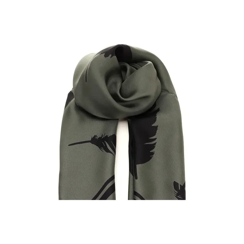 Alexander McQueen Feather Printed Striped-Edeg Scarf-1