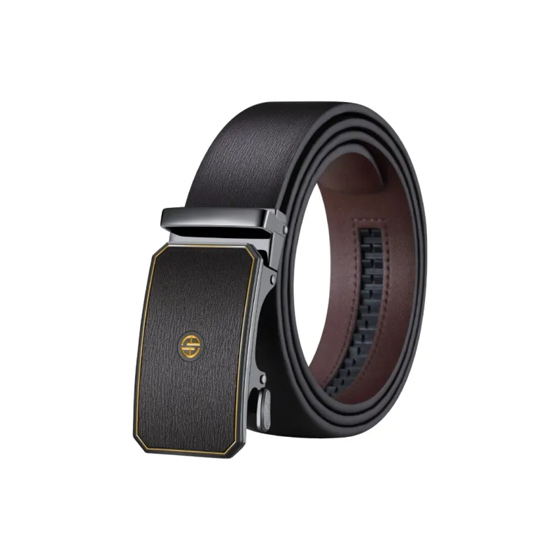 AOKANG Business Casual Belt For Men With Automatic Buckle Cow Leather Belts Men's Black Width 3.5CM-4