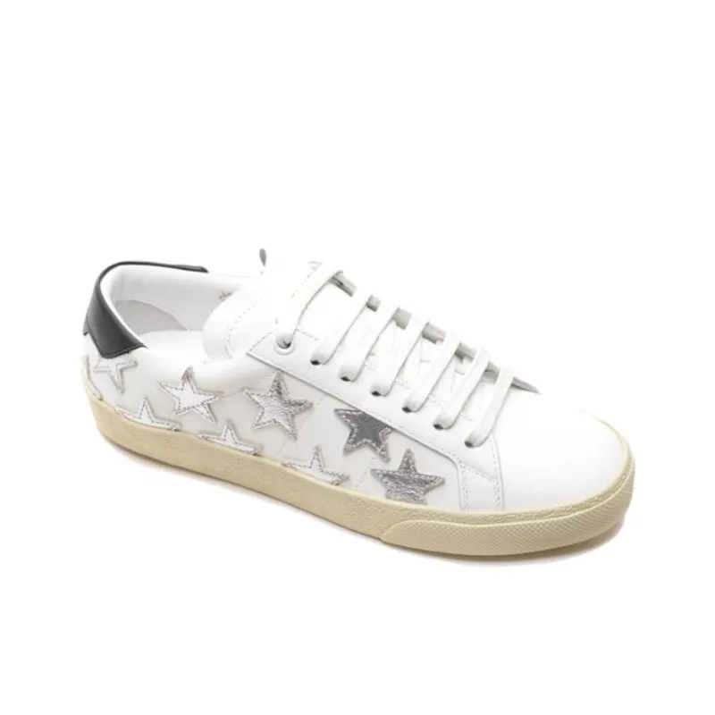 SAINT LAURENT Low Top Skateboard Shoes Women's White Silver-2