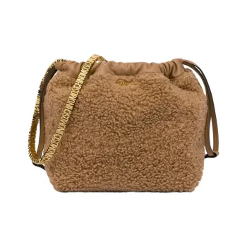 MOSCHINO Faux Shearling Drawstring Shoulder Bag