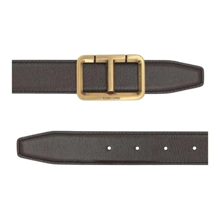 TOM FORD Badge Design Pin Buckle Calfskin Leather Belts Men's Brown Width: 3CM-2