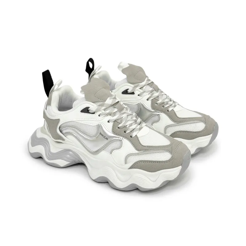 SLNU 3 Height Increasing Coverage Low Top Chunky Sneakers Men's White Gray-2