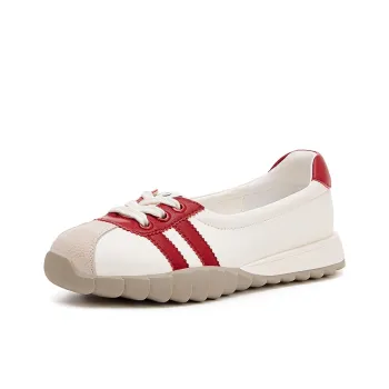 JOSINY Soft Sole, Versatile Lightweight, White Sneakers Sports Casual Shoes Women's Beige Red/White Silver