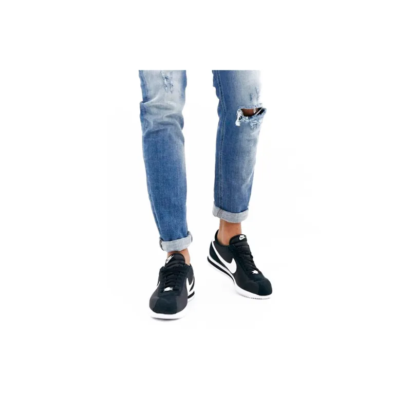 Nike Cortez Basic Nylon Black White Metallic Silver-6