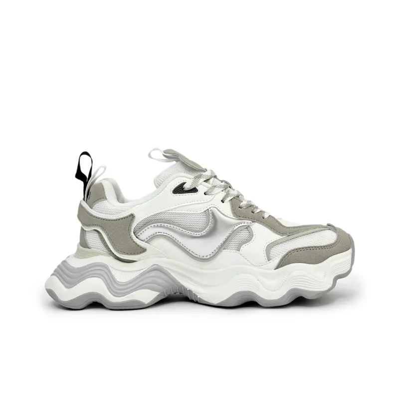 SLNU 3 Height Increasing Coverage Low Top Chunky Sneakers Men's White Gray-1