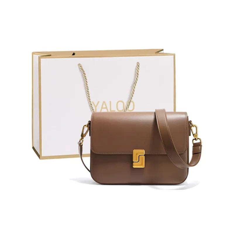 Yalu Cow Leather Shoulder Bag Crossbody Bag Women's Gold Brown/Milk Tea Beige/Black-0