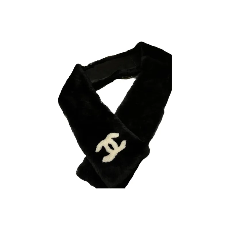 CHANEL Smooth Leather Knit Scarves Unisex Black-1