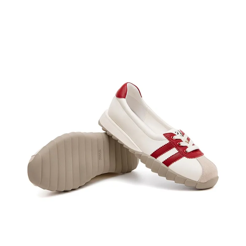 JOSINY Soft Sole, Versatile Lightweight, White Sneakers Sports Casual Shoes Women's Beige Red/White Silver-3