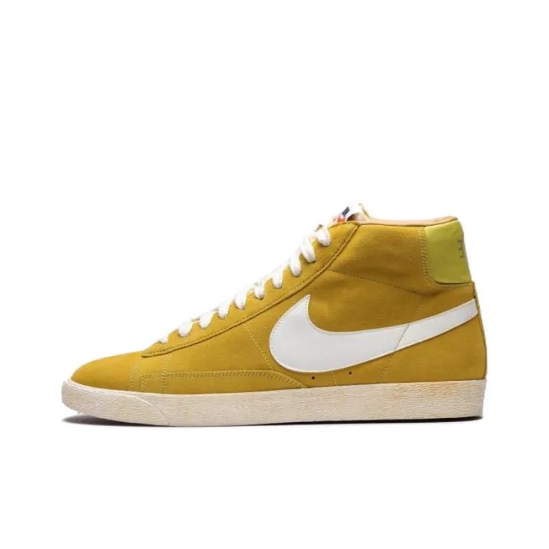 Nike Blazer High Anti-Slip Wear-Resistant High-Top Skateboard Shoes Unisex Yellow-0