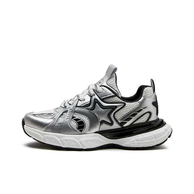 IG+GI Cushioning Slip Resistant Breathable Coverage Lightweight Low Top Chunky Sneakers Men's Black Silver-0