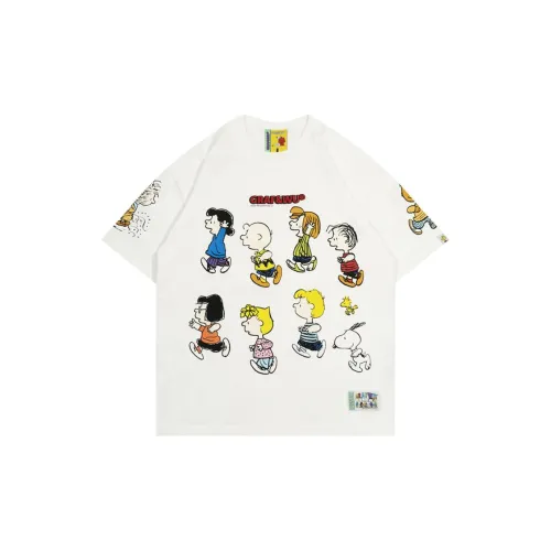 GRAF T-Shirts Men White Full-size Peanuts Characters Short-sleeved T-shirt