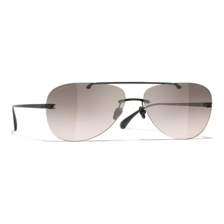 CHANEL Titanium Aviator Sunglasses Unisex Black-1