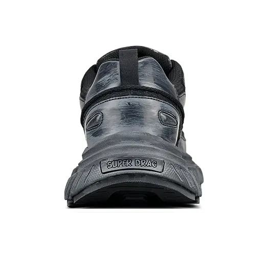 LuzaoT SUPER DRAG Anti Slip Wear Resistant Low Top Chunky Sneakers Unisex Black Gray Matte-4