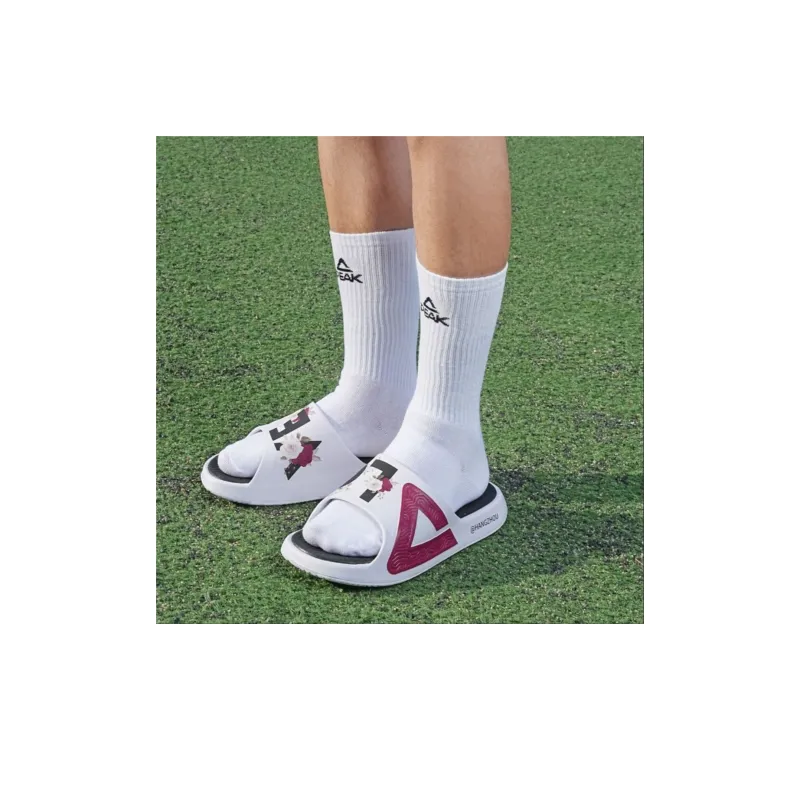 PEAK State Pole Guochuang Slippers Totem Graffiti Slip Resistant Slide Slippers Unisex All White Dark Red-17