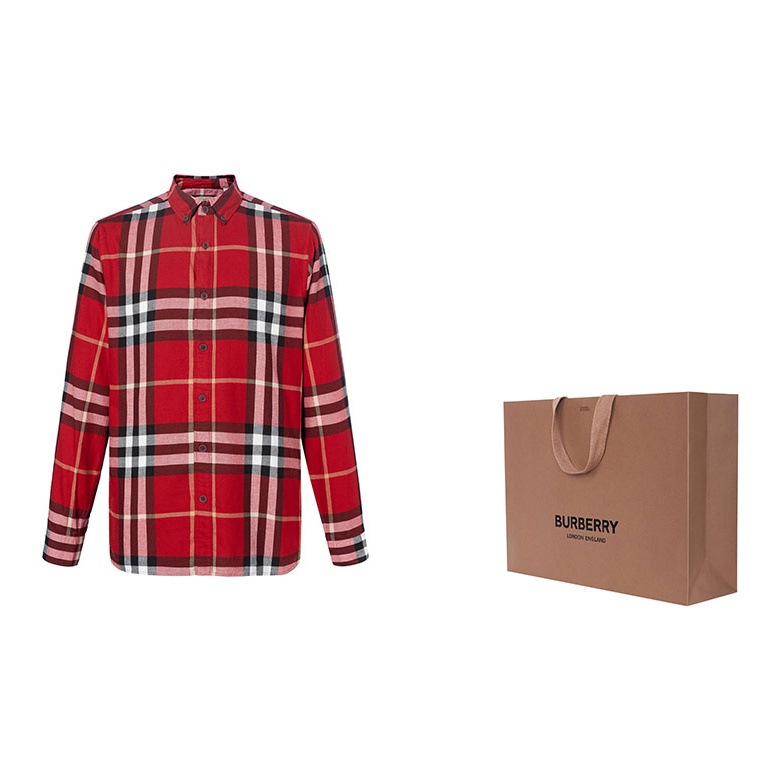Burberry Shirts Men Red M Without Shopping Bag and Box - POIZON