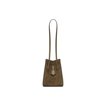 FENDI Suede With Calfskin Bucket Bag, Handbag, Shoulder Bag Women's Army Green