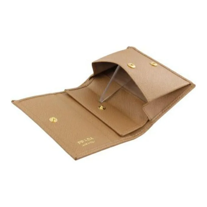 PRADA Leather Wallet Women's Beige-5