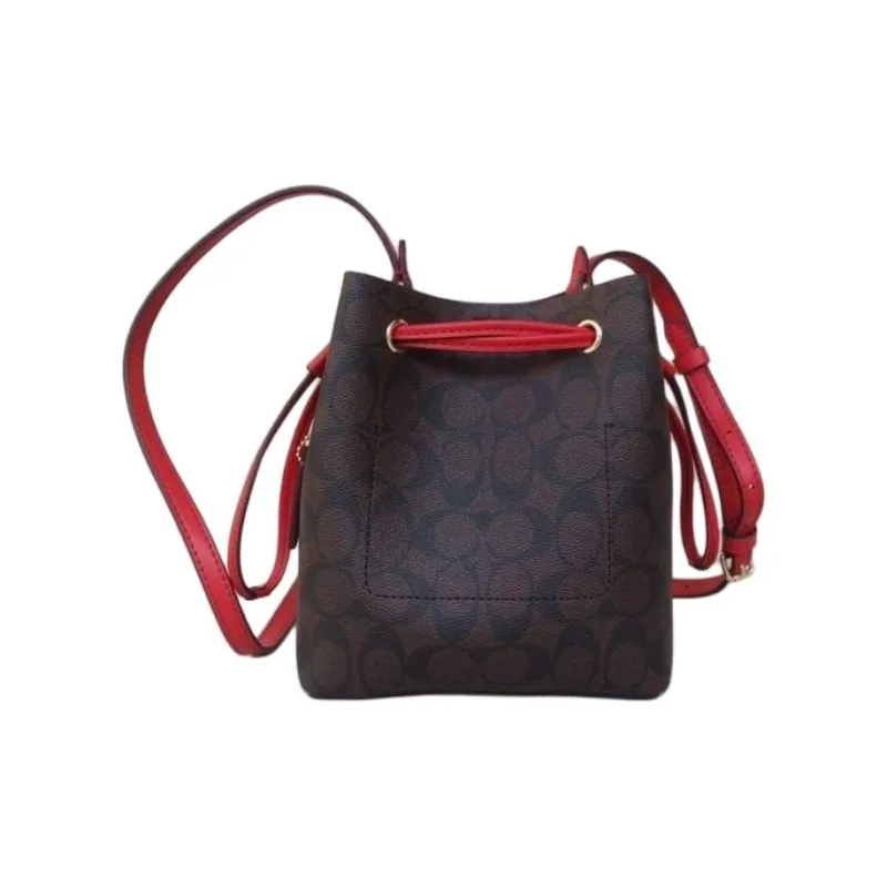 COACH Leather Bucket Bag, Shoulder Bag, Crossbody Bag Women's Brown & Red-3