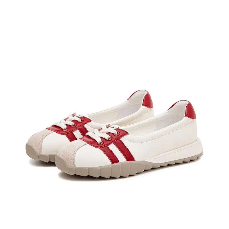 JOSINY Soft Sole, Versatile Lightweight, White Sneakers Sports Casual Shoes Women's Beige Red/White Silver-1