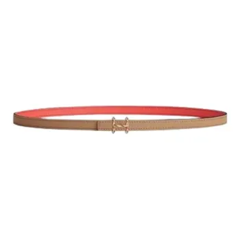 HERMES Logo Identification Metal Leather Belts Women's Brown/Orange Width 1.3CM