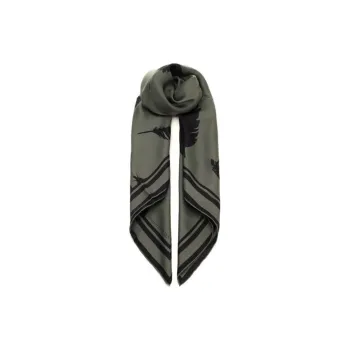 Alexander McQueen Feather Printed Striped-Edeg Scarf