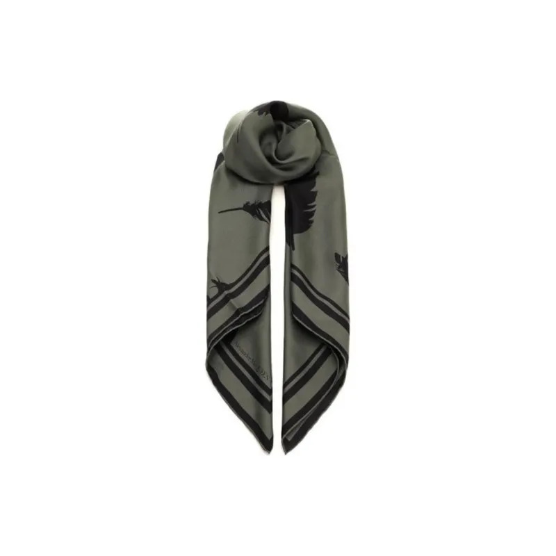 Alexander McQueen Feather Printed Striped-Edeg Scarf-0