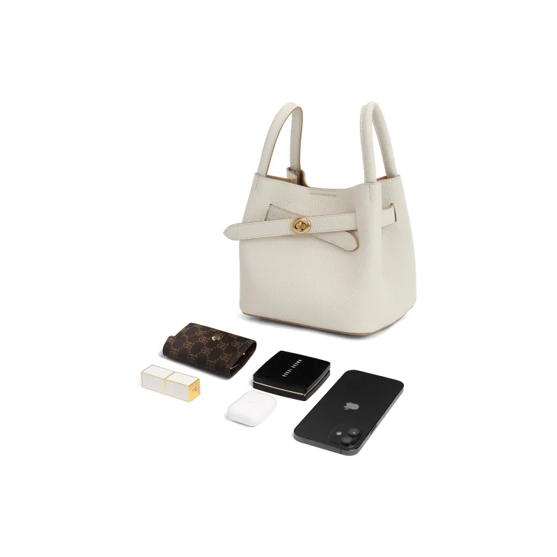 BELLE Artificial Leather Bucket Bag, Handbag, Crossbody Bag Medium Size Women's Gray/Beige-8