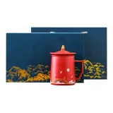 Coarse Pottery Palace of The Southern Dynasties Mug-Forbidden City Red+Lunsan Gift Box Shopping Bag (Blue)-Small