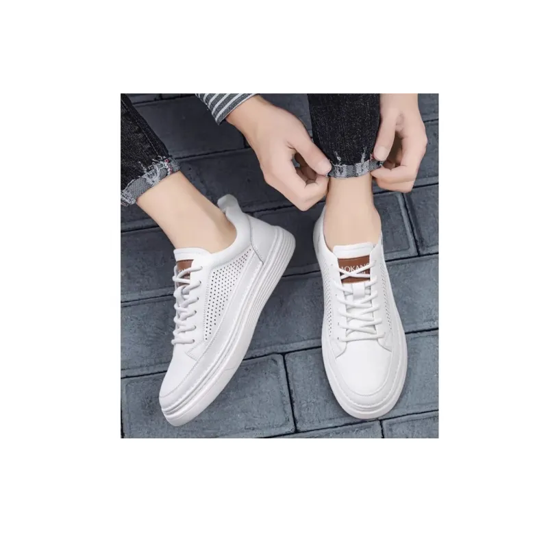 AOKANG Cut Out White Sneakers Breathable Low Top Skateboard Shoes Men's White-7