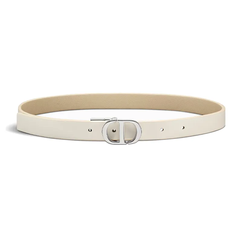 DIOR Buckle Decoration Calfskin Leather Belts Women's Milk White/Beige Width  2CM-0