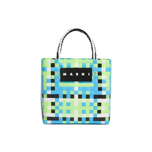 MARNI Basket Series Polypropylene With Cow Leather Tote Bag, Shopping Bag, Handbag Women's Blue/Green