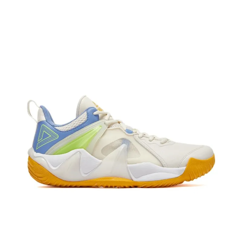 PEAK Slip-Resistant Breathable Low-Top Basketball Shoes Men's Ecru Colorful Blue-1