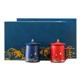 Coarse Pottery Palace of Osmanthus and Pavilion of Orchids Mug-Sapphire Blue+Forbidden City Red+Lunsan Gift Box+Shopping Bag (Blue)-Large