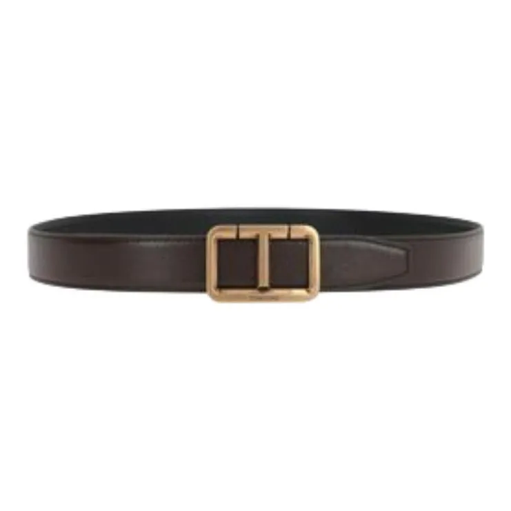 TOM FORD Badge Design Pin Buckle Calfskin Leather Belts Men's Brown Width: 3CM-0