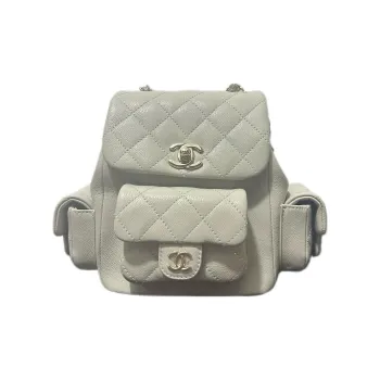 CHANEL Duma Litchi Skin Backpack Small Size Women's Light Gray