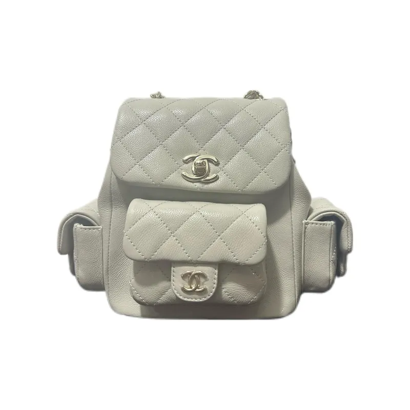 CHANEL Duma Litchi Skin Backpack Trumpets Women's Light Gray-0