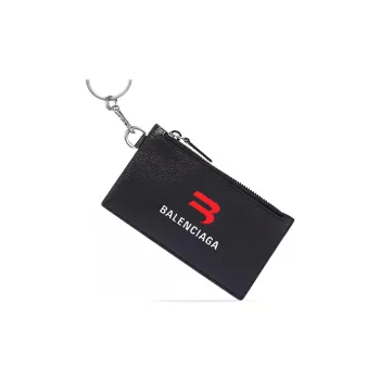 Balenciaga Cash Cow Leather Key Ring Card Clip Zero Wallet Card Holder Unisex Black