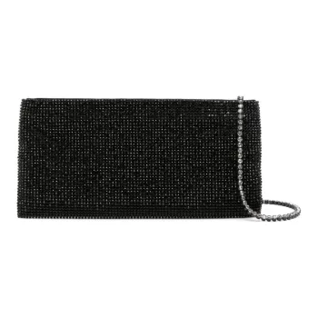 BENEDETTA BRUZZICHES Crystal Panel Satin One Shoulder Crossbody Clutch Women's Black