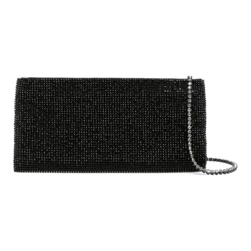 BENEDETTA BRUZZICHES Crystal Panel Satin One Shoulder Crossbody Clutch Women's Black-0