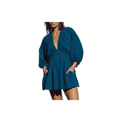 FREE PEOPLE Long-Sleeved Dresses Women's Navy Patina/Marine Blue Bronze Green