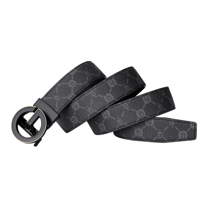 GOLF PVC With Cow Leather Belts Men's Mist Black Gold Width 3.5cm-6