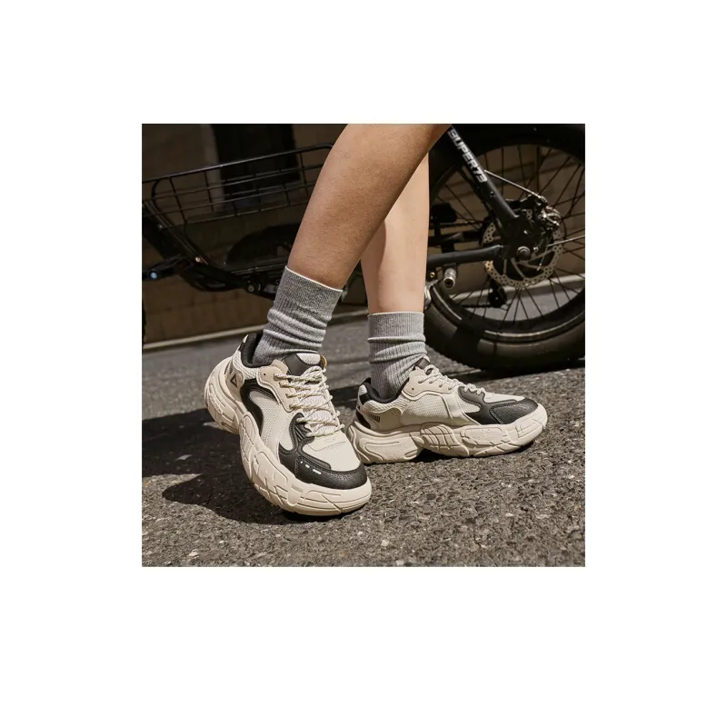 PEAK Taichi Tire Shoes Cushioning Rebound Wear Resistant Slip Resistant Low Top Vintage Casual Shoes Women's Ecru Black-6