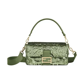 FENDI Baguette Sequins With Embroidery Portable Crossbody Bag, Shoulder Bag Medium Size Women's Green