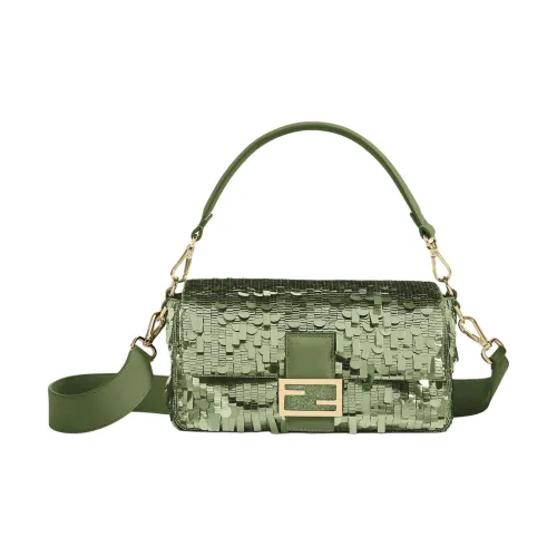 FENDI Baguette Sequins With Embroidery Portable Crossbody Bag, Shoulder Bag Medium Size Women's Green