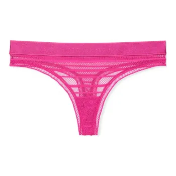 Victoria's Secret Cotton Logo Lace Thong Panty/Luscious Rose Underpants Women's 1 Pack Pink