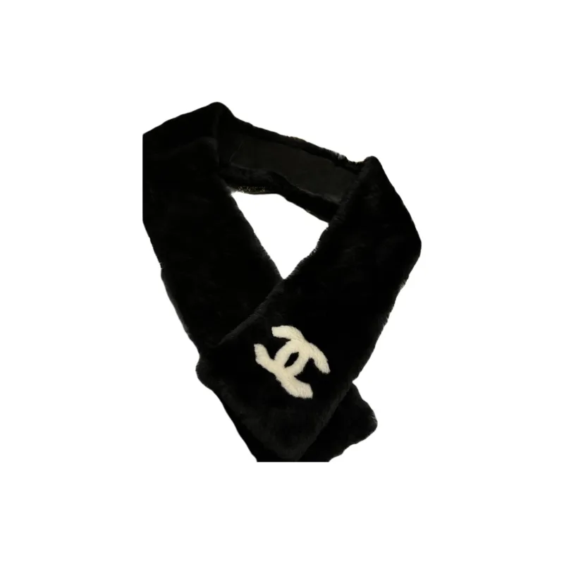 CHANEL Smooth Leather Knit Scarves Unisex Black-0