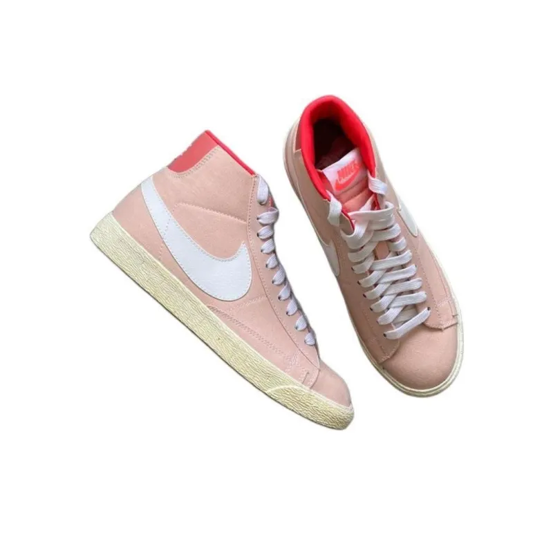 Nike Blazer High Anti-Slip Wear-Resistant High-Top Skateboard Shoes Unisex Pink White-2