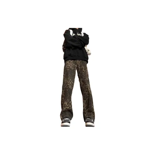 KIRHNE Jeans Unisex Leopard Black