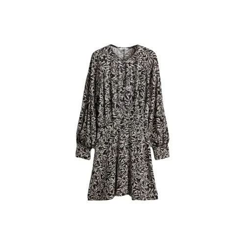 H&M Long-Sleeved Dresses Women's Black/White Pattern