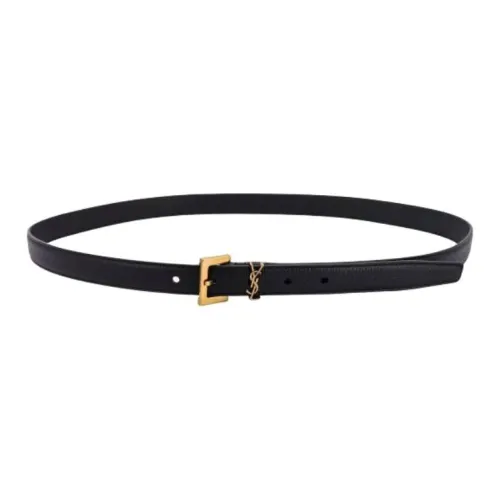 SAINT LAURENT Cassandre Logo Emblem Calfskin Leather Belts Men's Black Width 2cm